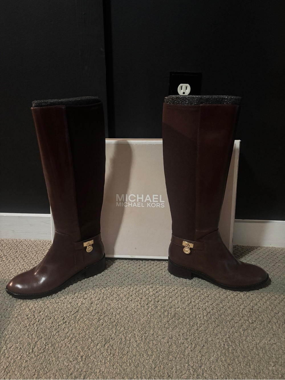 Michael Kors Hamilton Stretch Boots with Gold Charm *BRAND NEW*